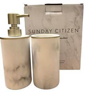 Sunday Citizen bath set white & gray resin faux marble gold trim New in box